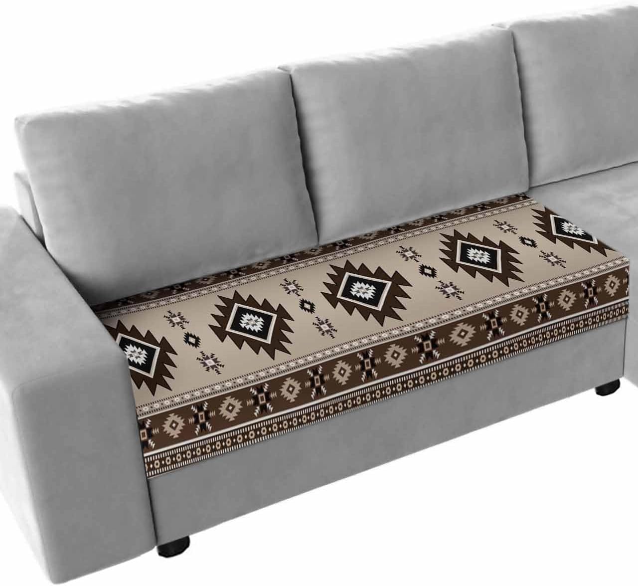 Couch Cushion Covers Brown Bohemian Sofa Cushion Cover Stretch Seat Covers Southwest Tribal Aztec Boho Sofa Slipcovers Soft Furniture Protector for Sectional Sofas Living Room Medium-1 Piece