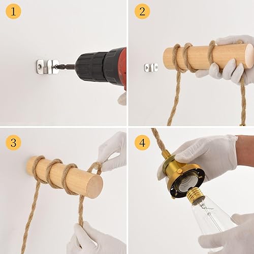 Miniatura 7 de Lámpara de pared enchufable, apliques de pared rústicos con soporte de madera y cable de interruptor de encendidoapagado de 118 pulgadas, enchufe