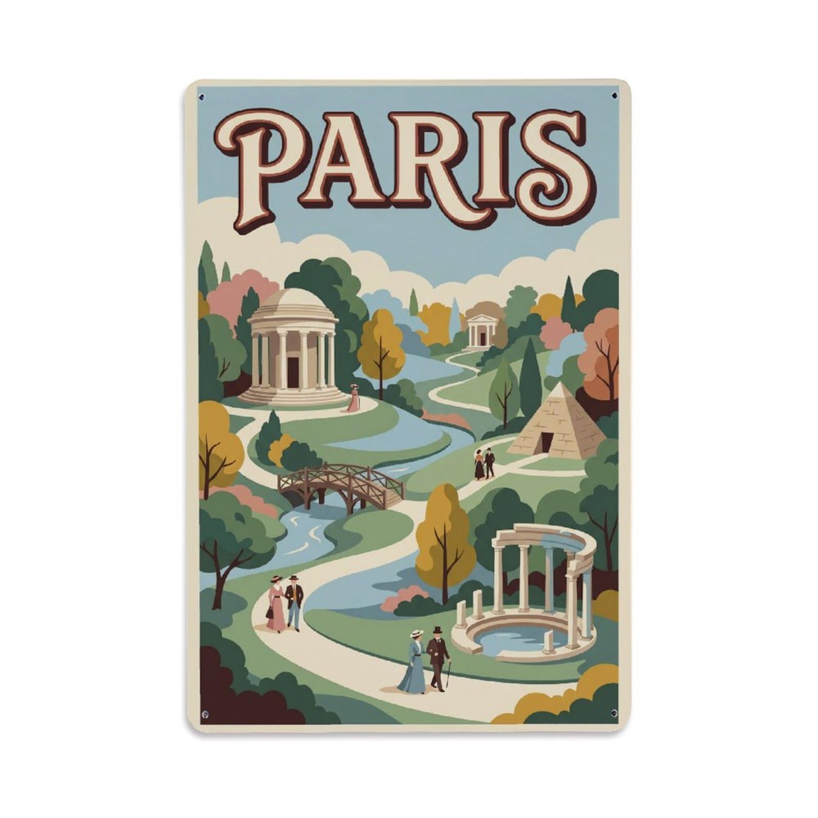 Vintage Travel Paris Parc Monceau Garden Clean France Metal Tin Sign Plaque Wall Decor for Cafe, Club Bar, Office, Home Garden Metal Poster 8x12Inch