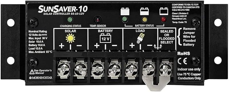 Controlador de Carga Solar Morningstar SunSaver PWM 10 A para Baterias de 12 V SS-10-12V
