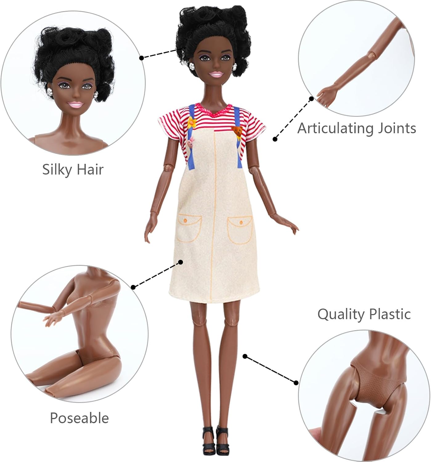 ONEST 5 Sets 11.5 Inch African American Dolls Include 5 Pieces Black Dolls, 8 Pieces Handmade Doll Clothes, 5 Pairs of Doll Shoes