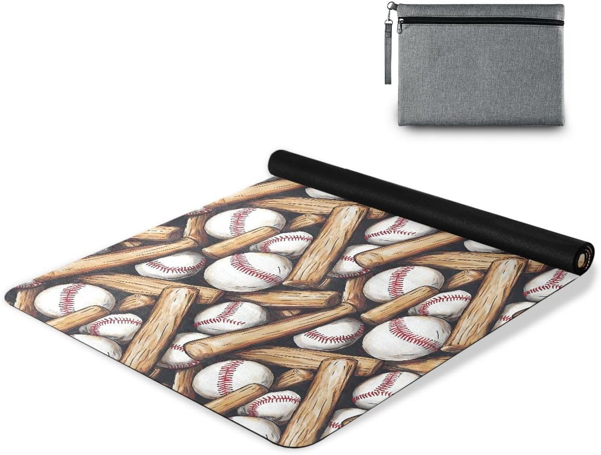 ALAZA Baseball Bats Pattern Yoga Mat Non Slip Fitness Exercise Mat, Workout Mat for Yoga, Pilates and Floor Exercises