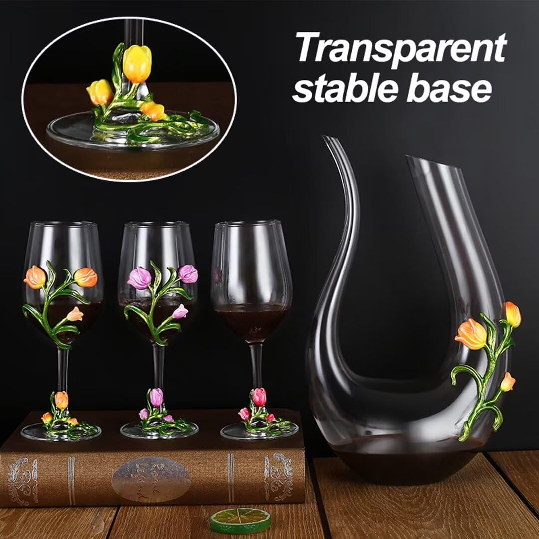 Karafka do wina, 350 ml emaliowany kryształowy kieliszek bezołowiowy, dekoracyjny zestaw upominkowy z długim uchwytem, elegancki kieliszek ślubny (1 szt.)