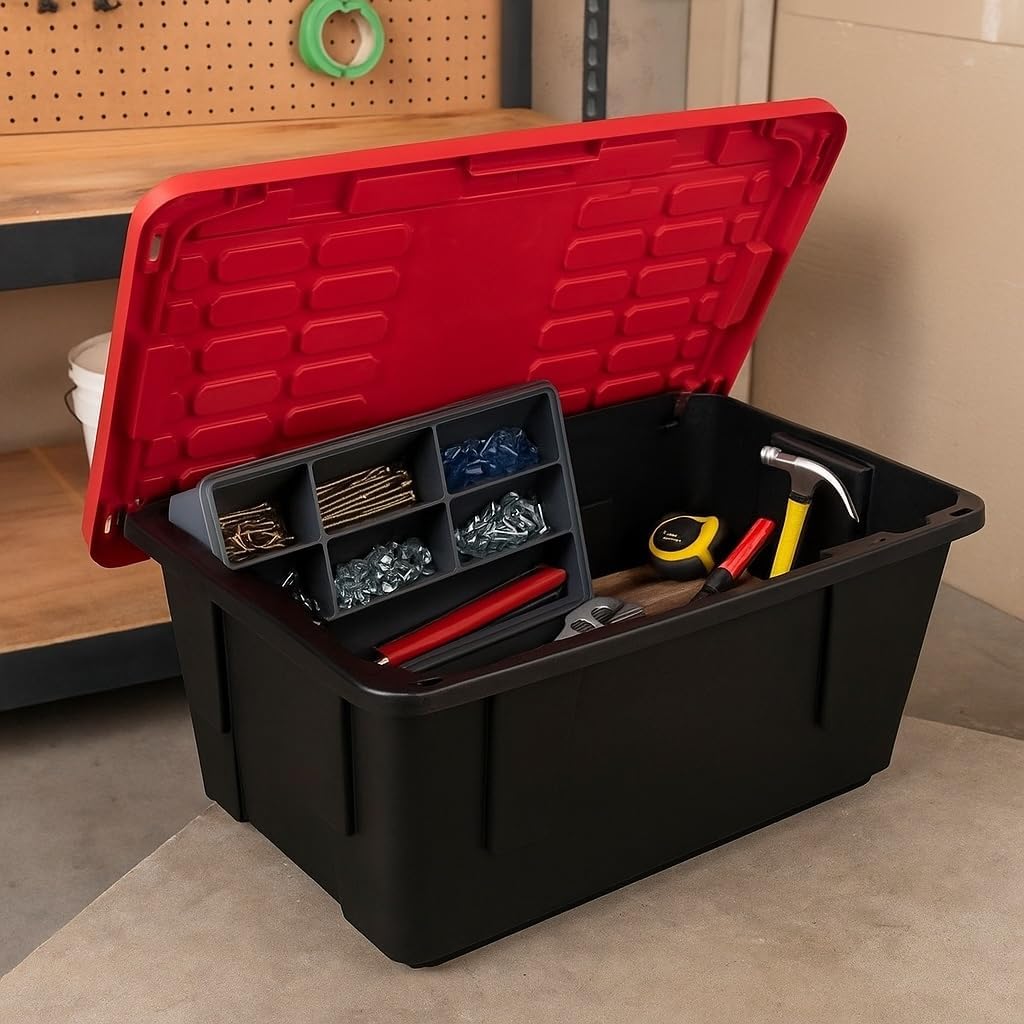 GardenNest 3-Pack 40-Gallon Stackable Plastic Storage Bins with Snap Lids, Heavy-Duty Recycled Containers, Lockable with Zip-Tie or Padlock Holes