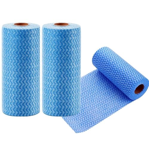 Multipurpose Disposable Kitchen Cleaning Cloth Roll Kitchen Towels Cleaning Wipes 2 Rolls Dish Cloth Dish Towels Dish Rags Blue - 100 Sheets (50 Sheets Each Roll)