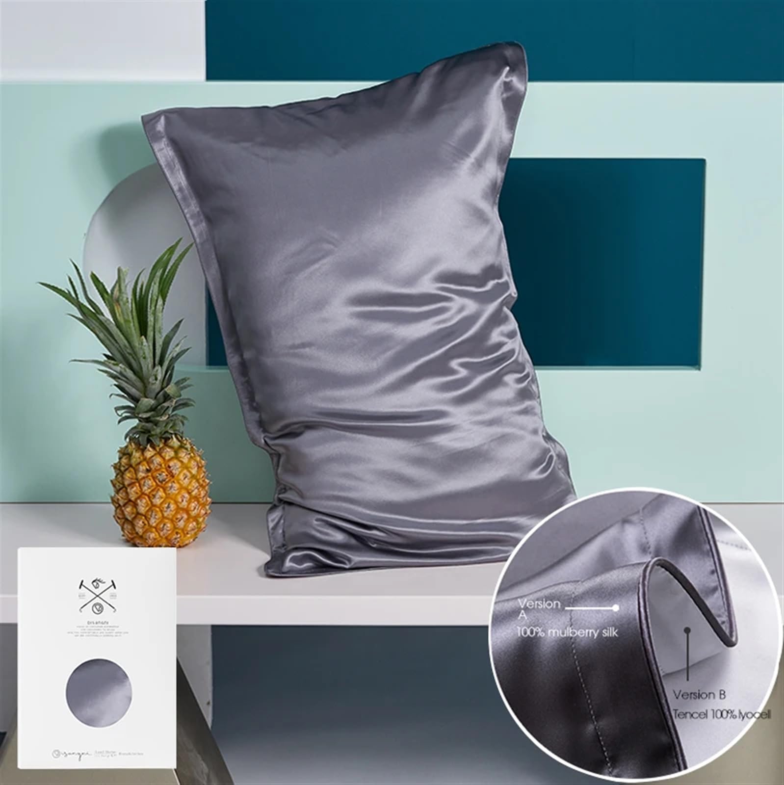 Funda almohada seda Fundas de almohada de seda Funda de almohada de seda morera for cabello y piel: parte delantera de seda pura y parte trasera de fibra de lyocell transpirable, 1 paquete(Blue white