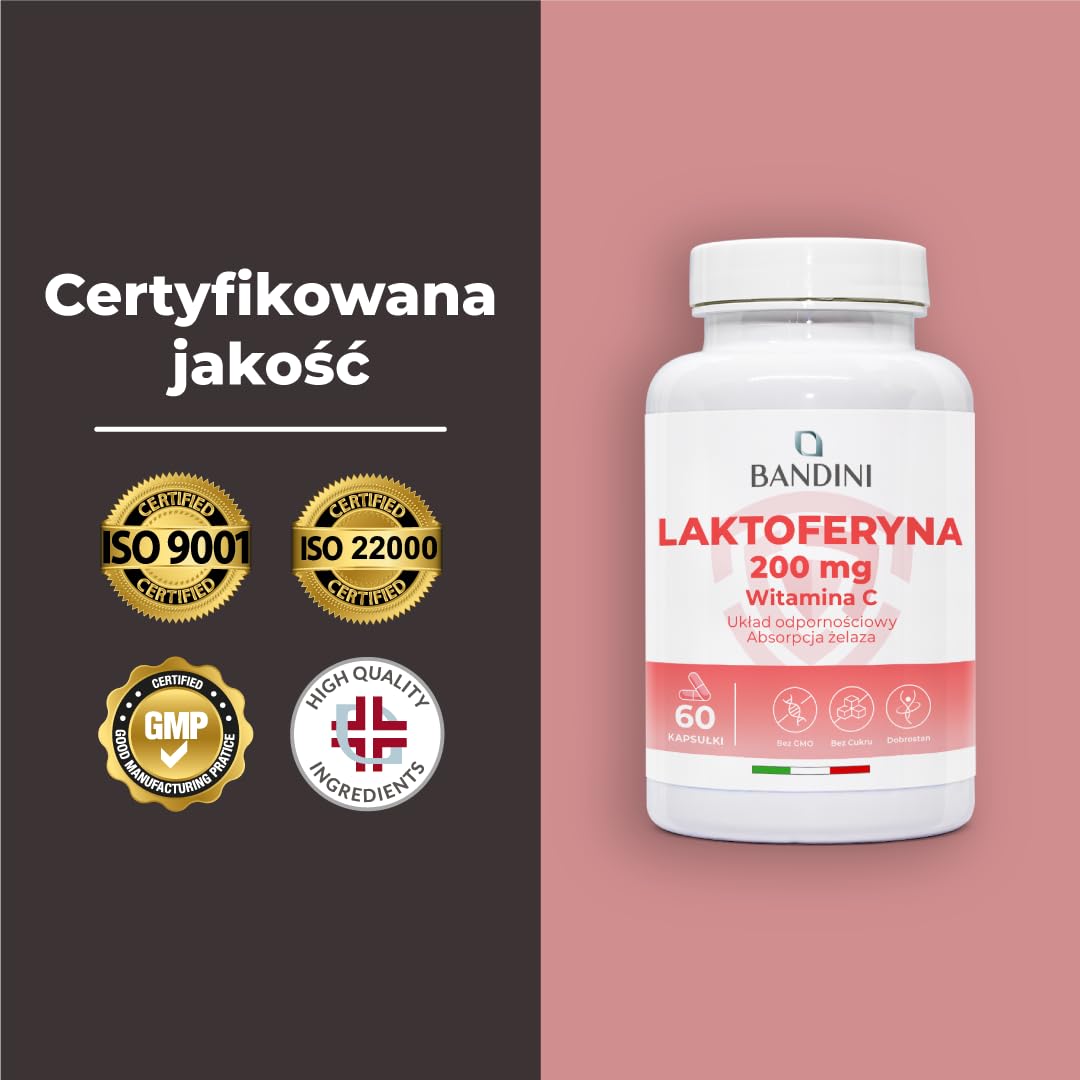 Bandini® LATTOFERRINE 200 Immuno - 200 MG laktoferyny na kapsułkę (60 kapsułek) - Suplement diety w wysokiej dawce z witaminą C - Naturalny przeciwutleniacz dla układu odpornościowego