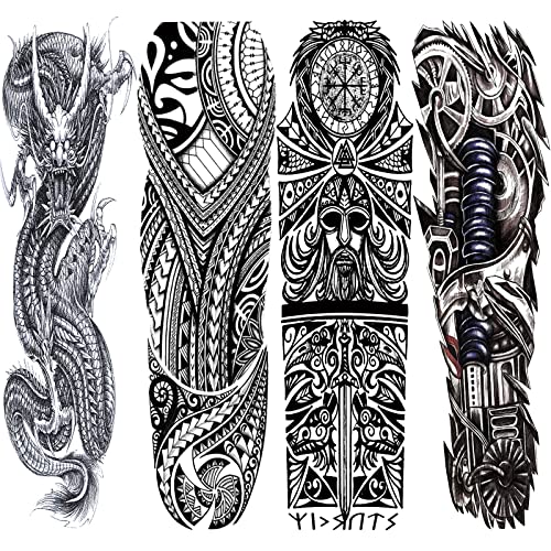 Dragon Tribal Temporary Sleeve Tattoo For Men Women, Large Full A...