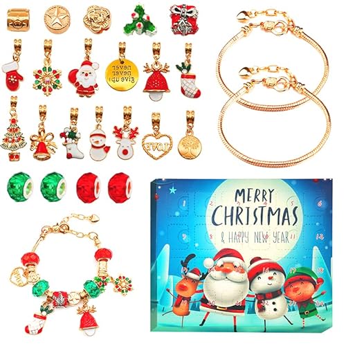Calendrier de l'Avent Multicolore Noël Calendrier de l'Avent 2022 Enfant Fille Calendrier de l'Avent 2022 Fille 24 Surprise Bijoux Stitch avec 2 Bracelets et 22 Breloques pour Cadeau de Noel Fille Cover