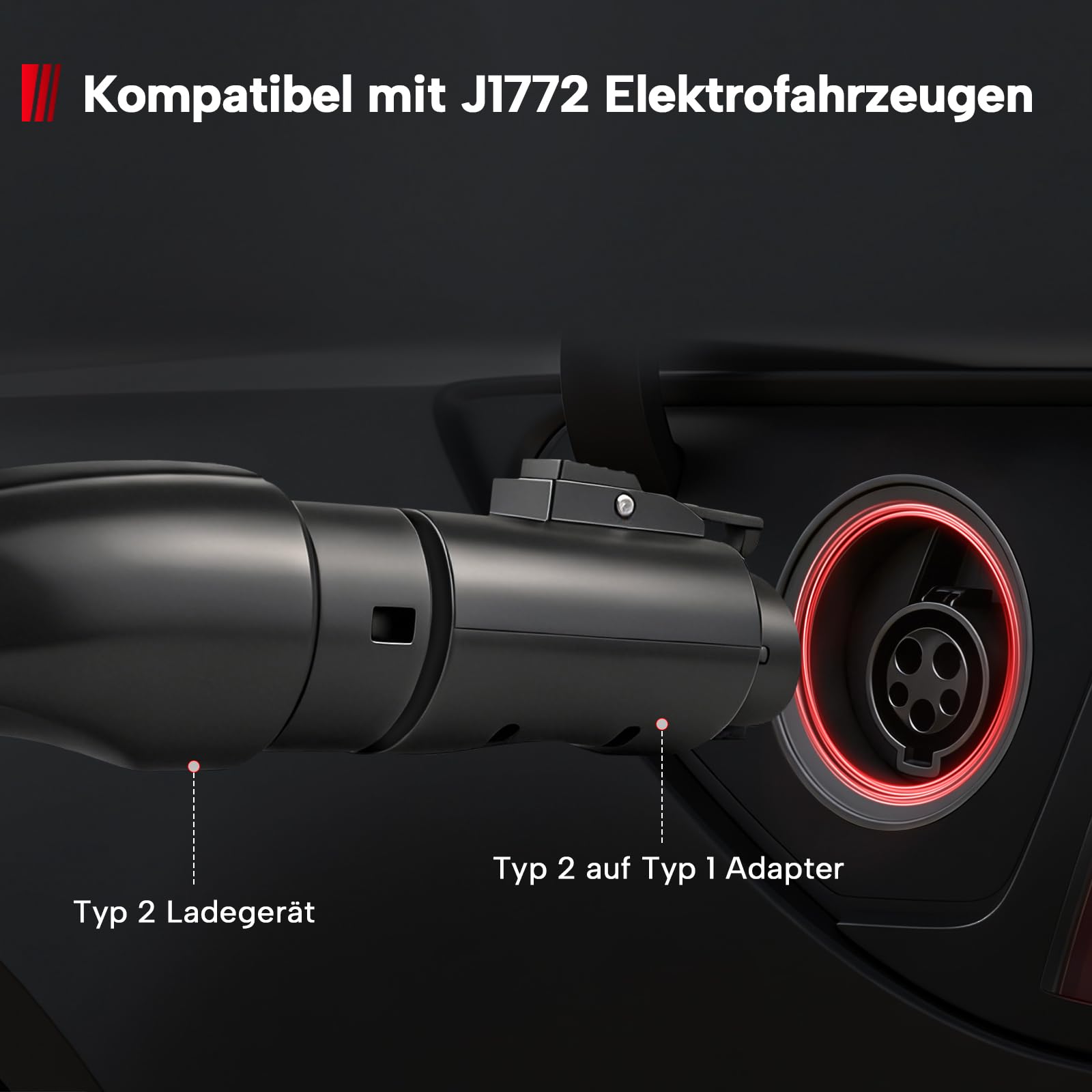 Adapter Typ 2 auf Typ 1, 32A，Ladeadapter IEC 62196 auf SAE J1772