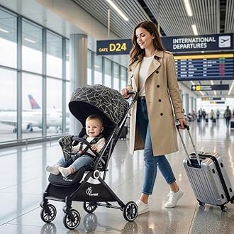 - Pocket Air Stroller|Portable Travel Friendly Pre Installed Stroller & Pram for Newborn Baby Boys & Girls of Age 0 to 3 Years (Black)