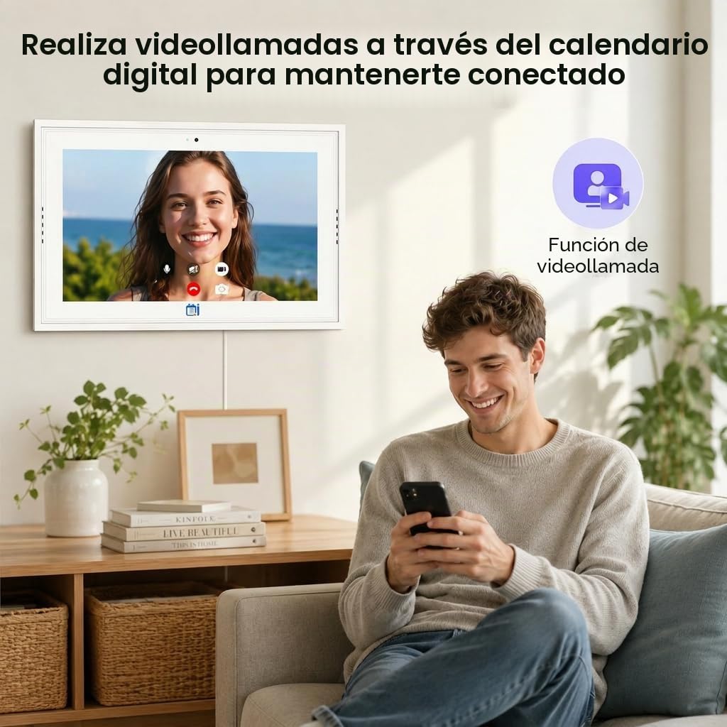 Calendario Digital, Calendario Electrónico Mural de 10,1", Planificador Familiar Inteligente, Recompensas por Logros y Planificador de Comidas, Pantalla Táctil 1920 * 1080