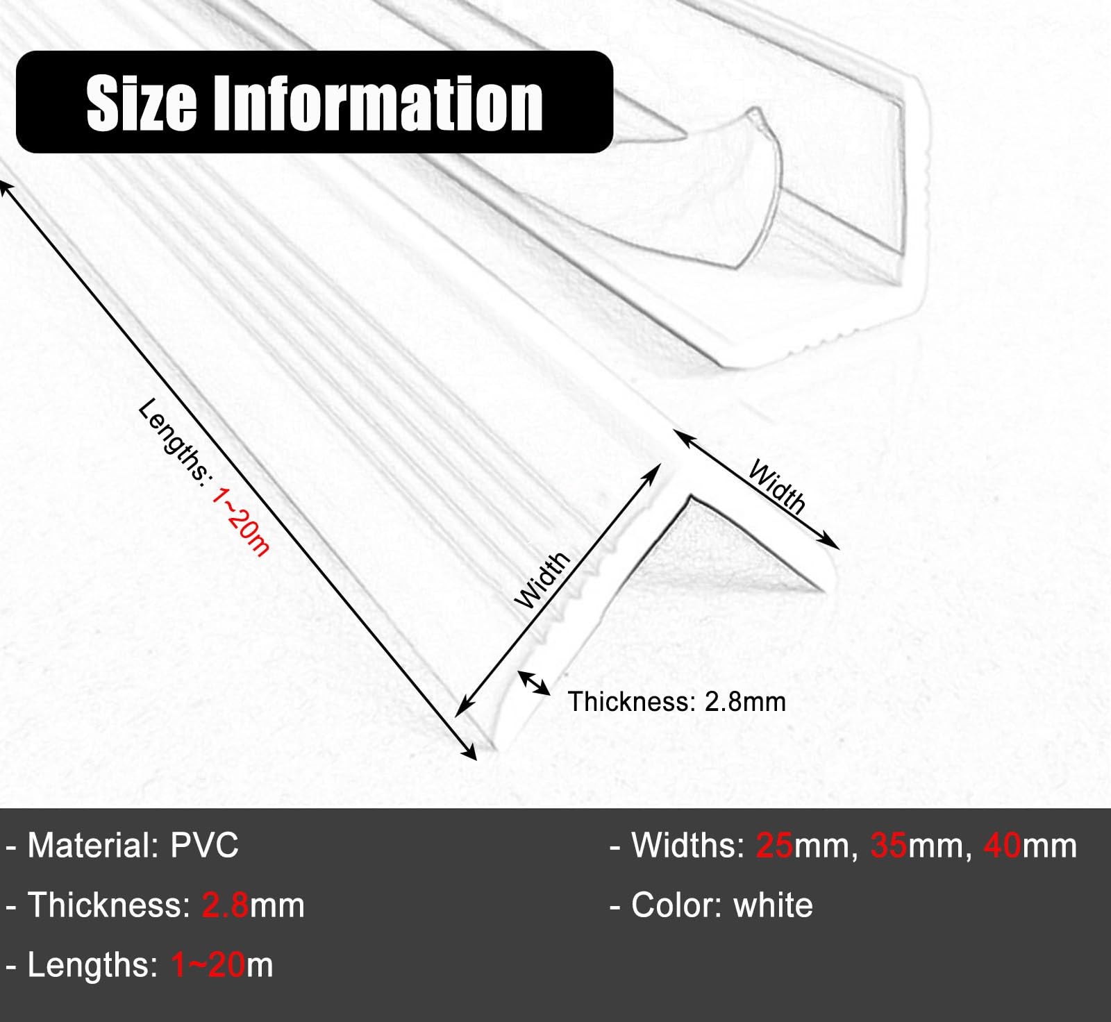 paraspigoli muro Protezione per angoli in PVC bianco, protezione da parete autoadesiva per scuola/asilo, striscia anticollisione(L W 1 M X 25 MM)