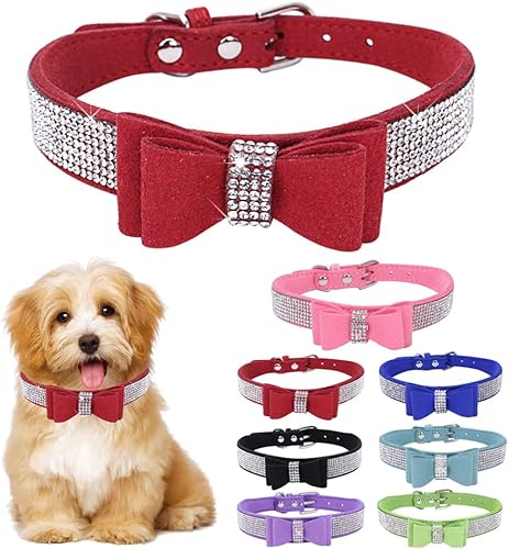 Hotlion Collar de perro con diamantes de imitación con lazo para cachorros, gatitos y gatos con diamantes de cristal brillante para perros pequeños, Hotlion Collar de perro con diamantes de imitación con lazo para cachorros, gatitos y gatos con diamantes de cristal brillante para perros pequeños,