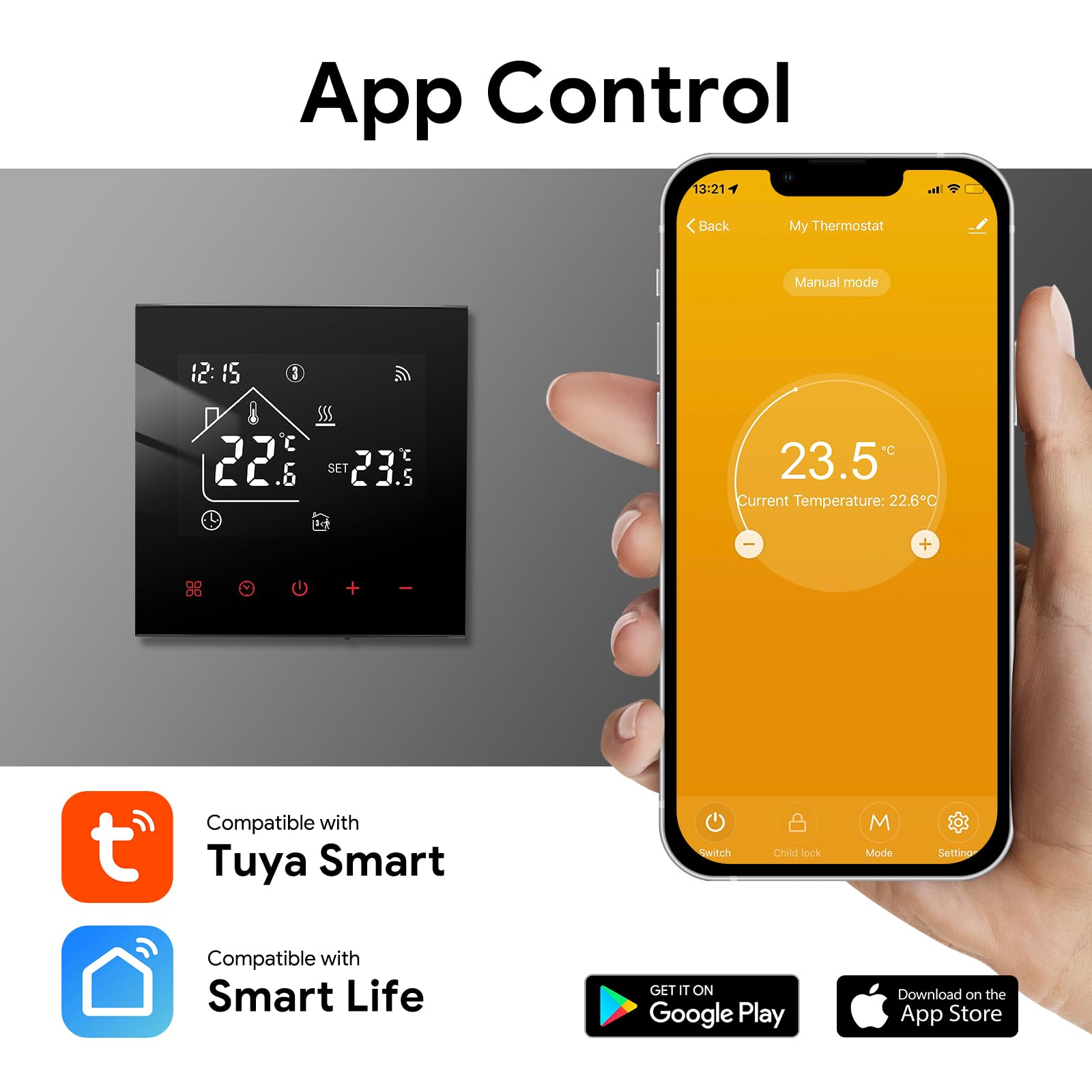 Termostato Wifi per Riscaldamento Caldaia 3A,Tuya Termostato Intelligente Touch Screen Digitale con Controllo Vocale,Termostati da Parete Programmabili per Alexa/Google Assistant - Nero