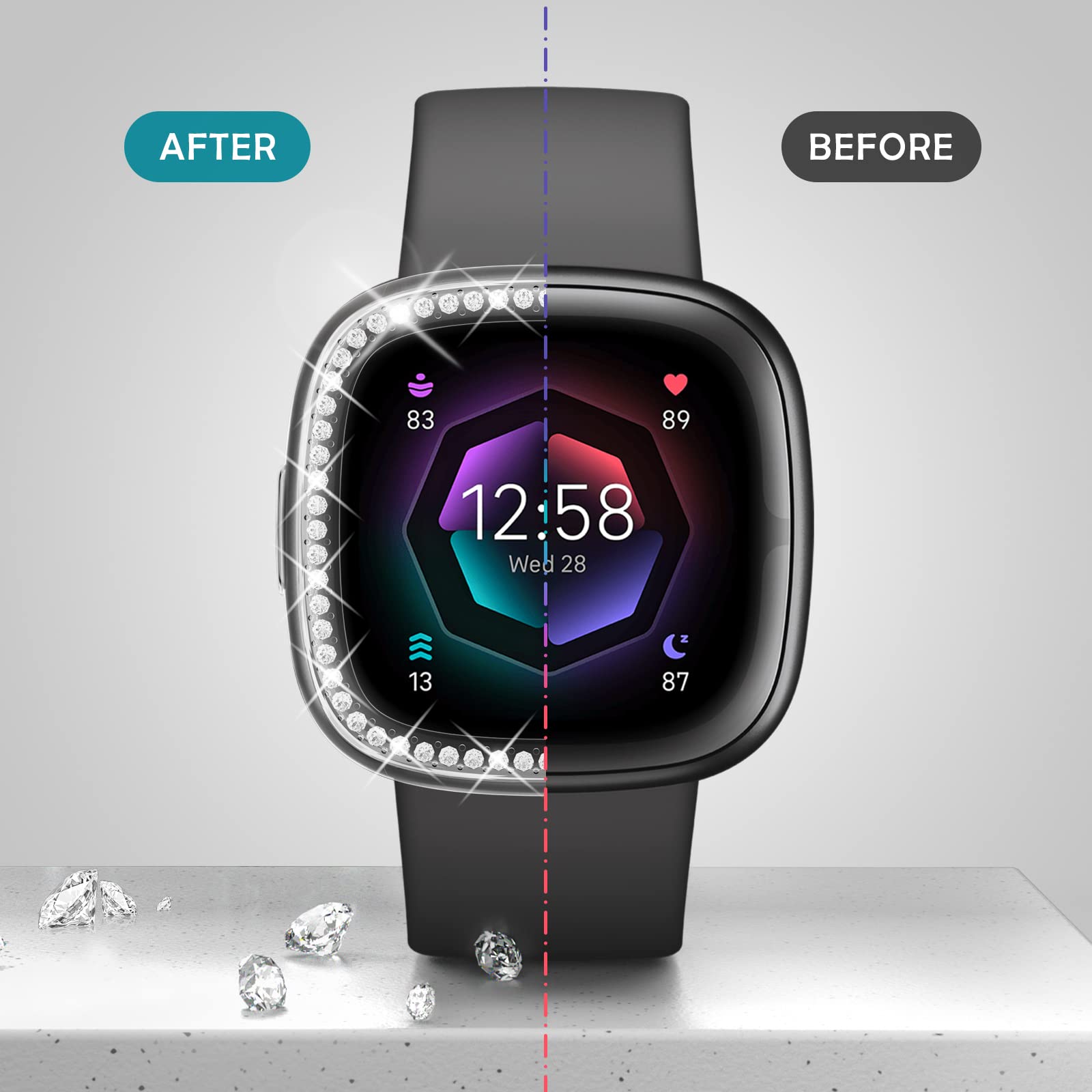 RICHONE Etui kompatybilne z Fitbit Versa 4 i Sense 2 (2022), błyszczące diamenty, miękkie etui z tworzywa TPU, akcesoria do smartwatcha, przezroczyste x 2, Versa 4 i Sense 2, 2 sztuki