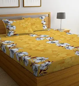 NHD HOME Cotton All Around Elastic Fitted Premium Prints Queen Size Double Bed Bedsheet with 2 Large Pillow Covers Fits Upto Mattress of 8 Inches,Size-60