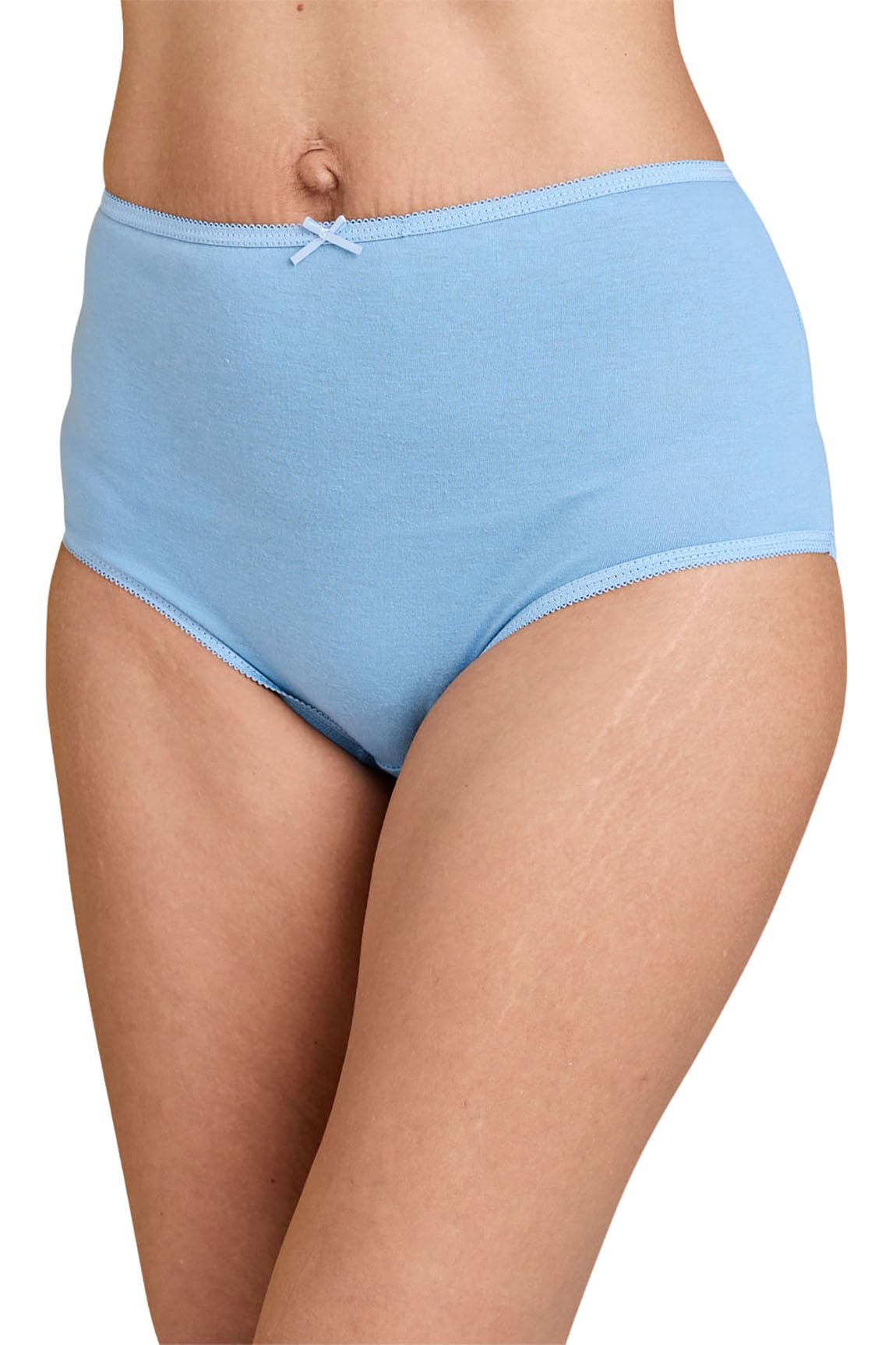 Chums Ladies Full Briefs (Pack of 3) Plain, Stripe & Floral Knickers, Cotton Rich Comfort Underwear Blue 24-26