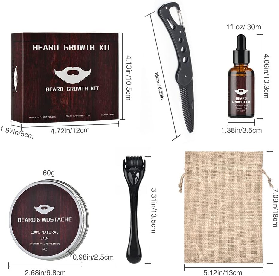 Beard Growth Kit,Beard Grooming Kit for Men W/Beard Roller,Beard Oil
