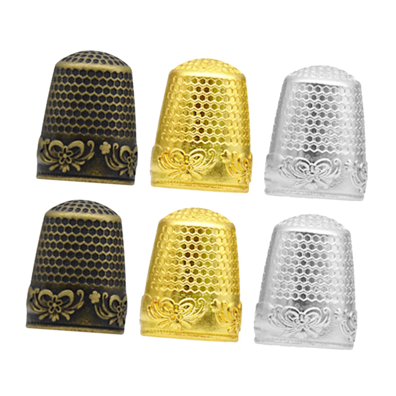 AUTSUPPL 6pcs Sewing Thimble Set Metal Finger Sleeves Thimble Rings for Hand Sewing Fingertip Guard for Cutting