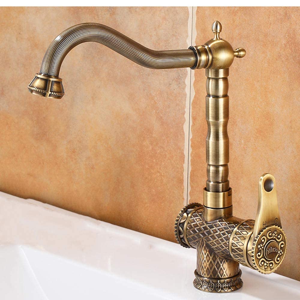 Robinet d'évier de cuisine en laiton brossé antique doré mitigeur rotatif 360°