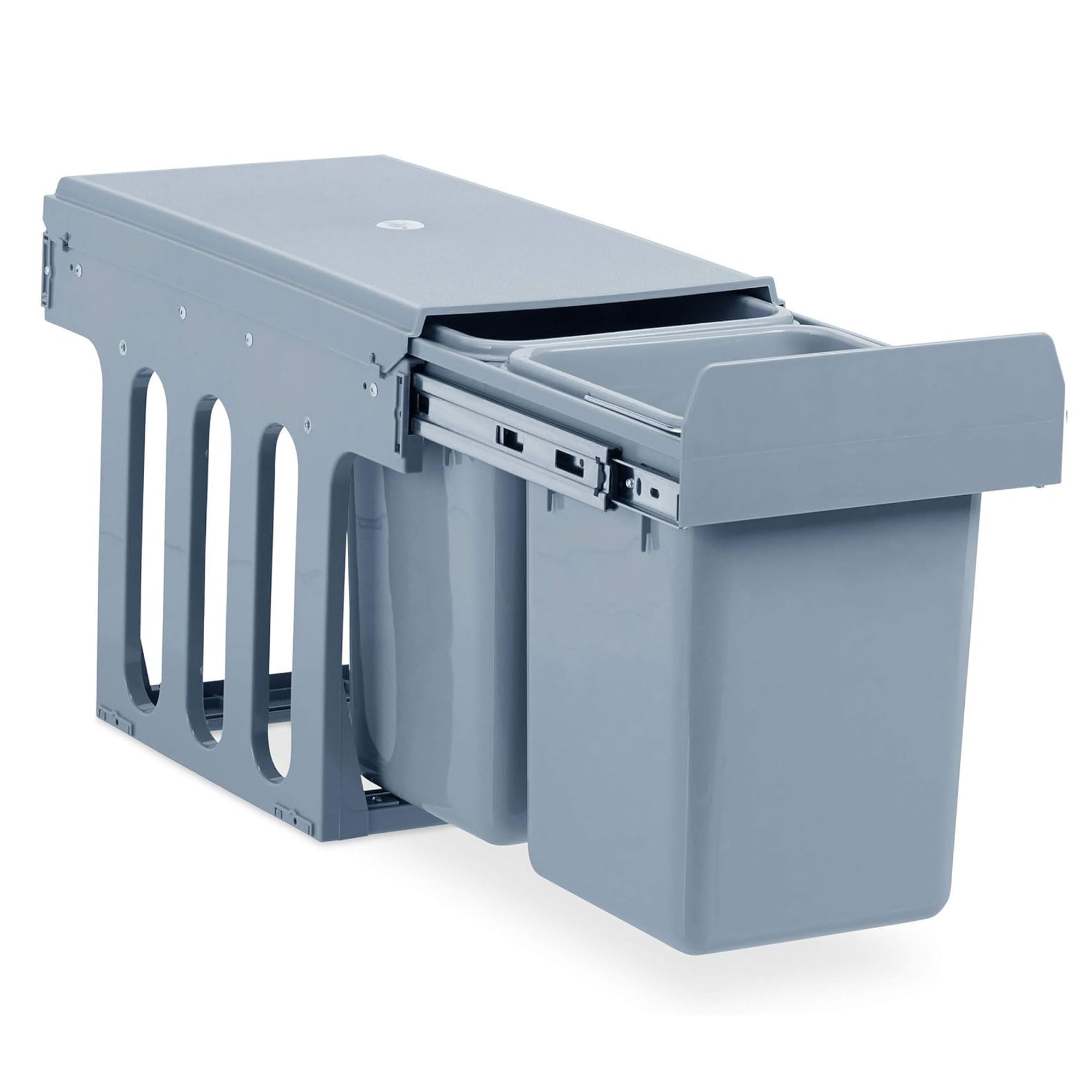 Contenedor de reciclaje para mueble de cocina, Cubos de basura bajo fregadero 2x 8L, fijación inferior y extracción manual de compartimento, cubos extraíbles, con tapa