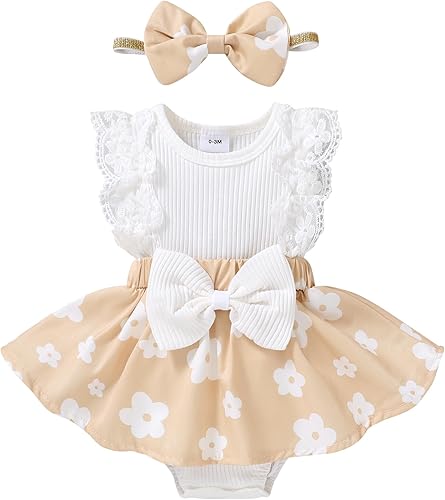 YOUNGER TREE Vestidos de niña recién nacida, vestido floral para bebé, ropa de verano para niña, diadema para bebé