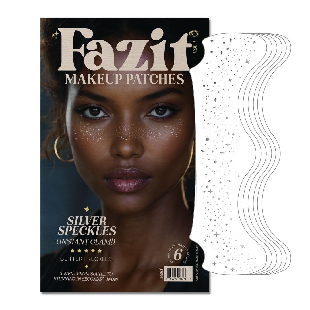 Makeup Patches - Silver - Face Glitter Makeup Speckles - Glow Up Makeup Patches - Face Glitter Speckles Patches - Cute Glitter Makeup Accessories for Women - Cosmetic Glitter for Face - 6 Count