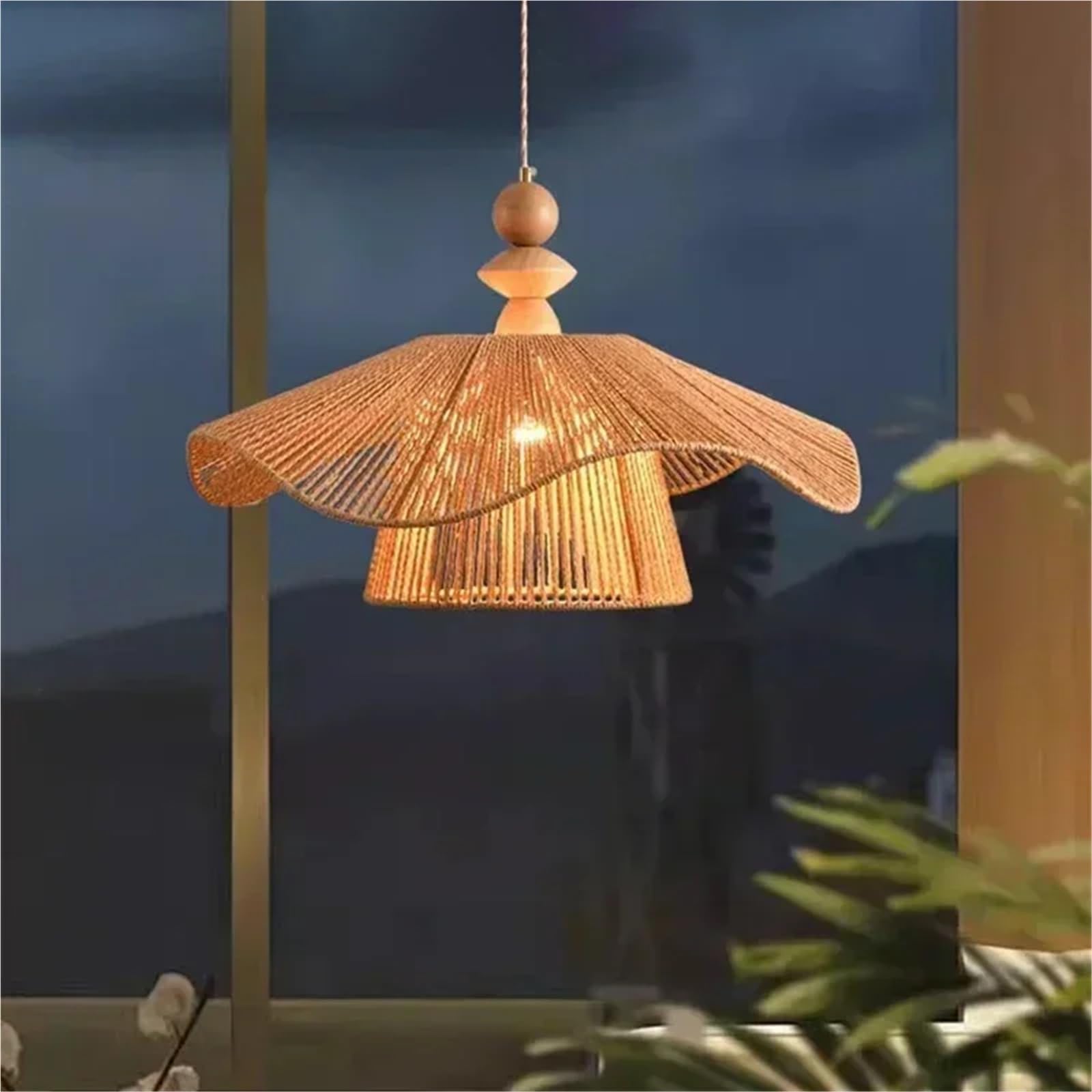 FZQSXAZU Japanese Ceiling Chandelier Hemp Rope Living Room Led Pendant Lights Decoration Lighting Hanging Lamps