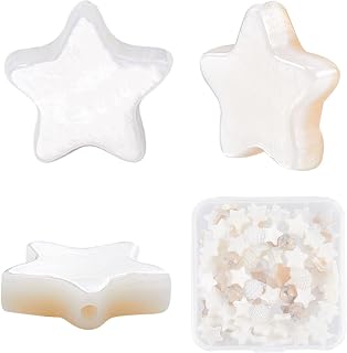 CREATCABIN 1 Box 120Pcs Creamy White Star Beads Natural Freshwater Shell Loose Beads Mother of Pearl Beads Strands Polished Shell Spacer Beads Fully Drilled for DIY Bracelet Necklace Jewelry Making