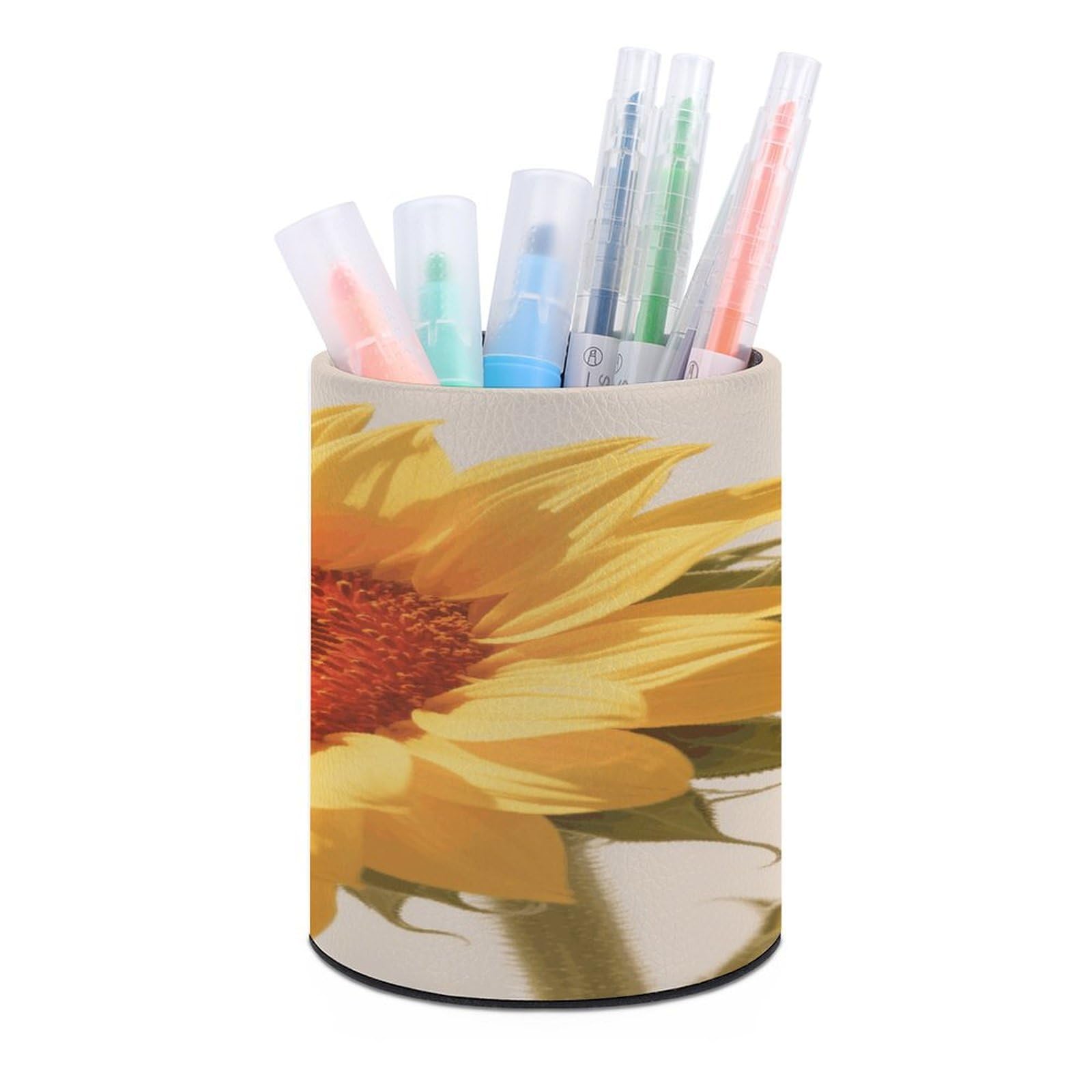 VstaDank Hello Sunshine Floral Pen Holder PU Leather Desk Organizer for Desk Office Desk Office Desk Decor (3.1 x 3.9