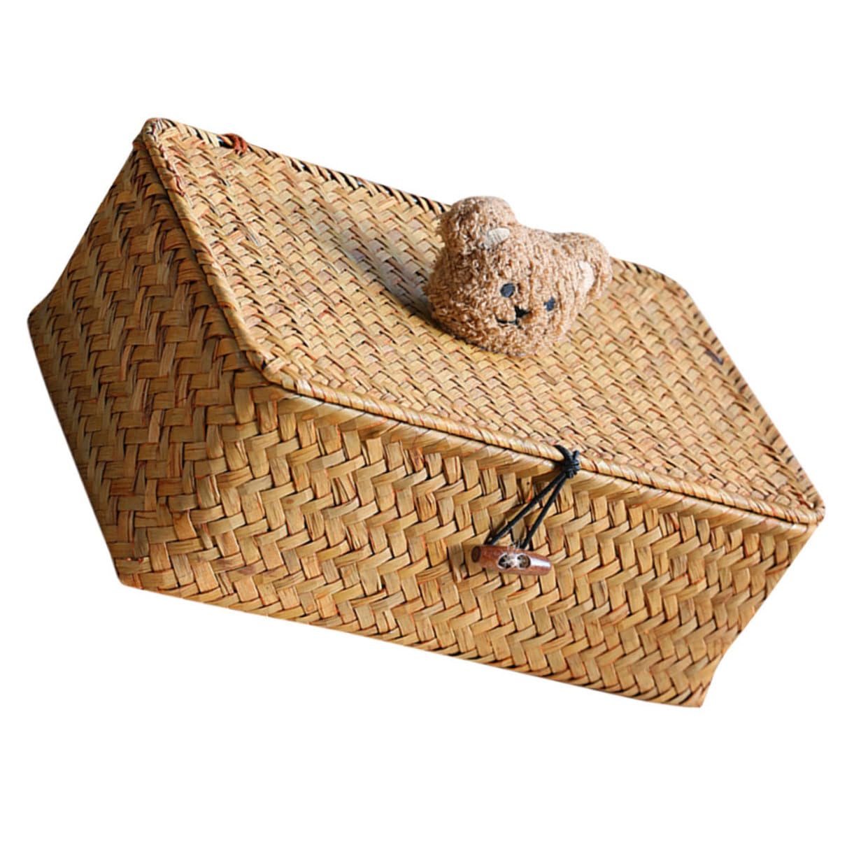Boîte de rangement tissée BESTYASH avec couvercle ours pour voiture
