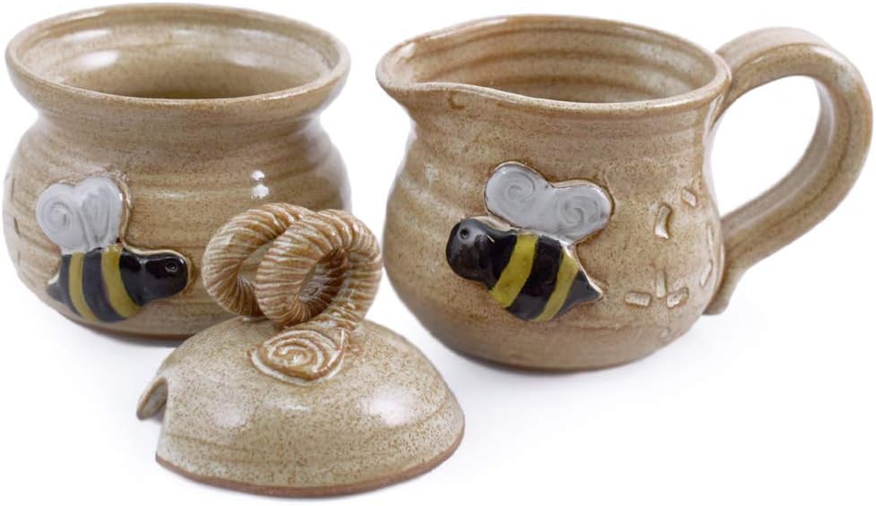 Busy Bee American Handmade Stoneware Pottery 10-ounce Cream and Sugar Jar Set