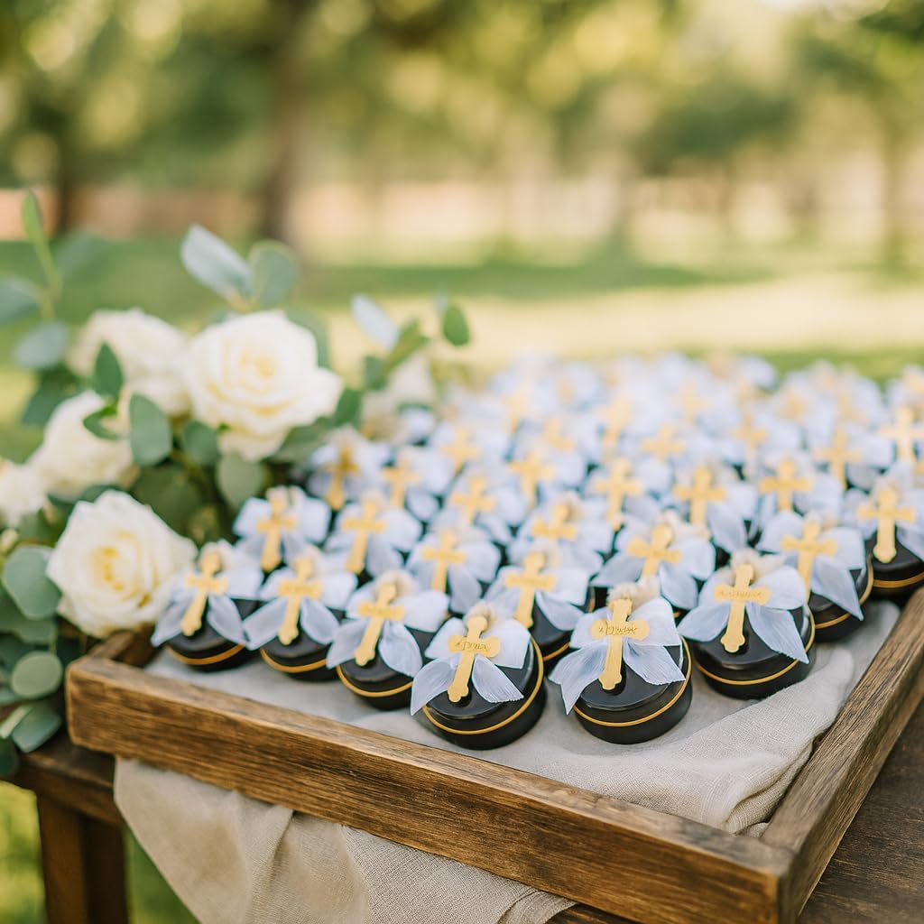 Christening & Baptism Candle Favor Set – Personalized Cross Ribbon Candles for Guests