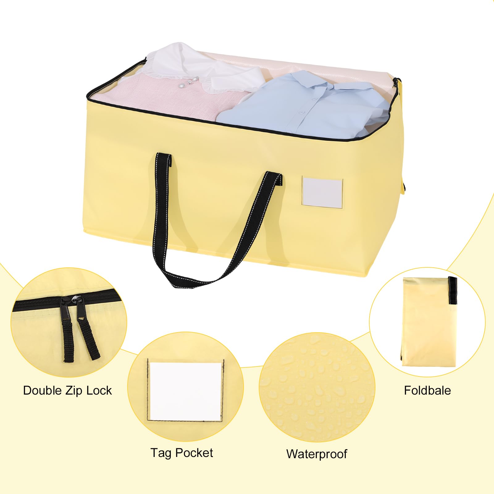 Dntorx 2 bolsas grandes de almacenamiento con tapa, 93 L, plegables, bolsas de mudanza grandes con cremallera, cajas de almacenamiento para mudanzas, almacenamiento de ropa, ropa de cama, color beige
