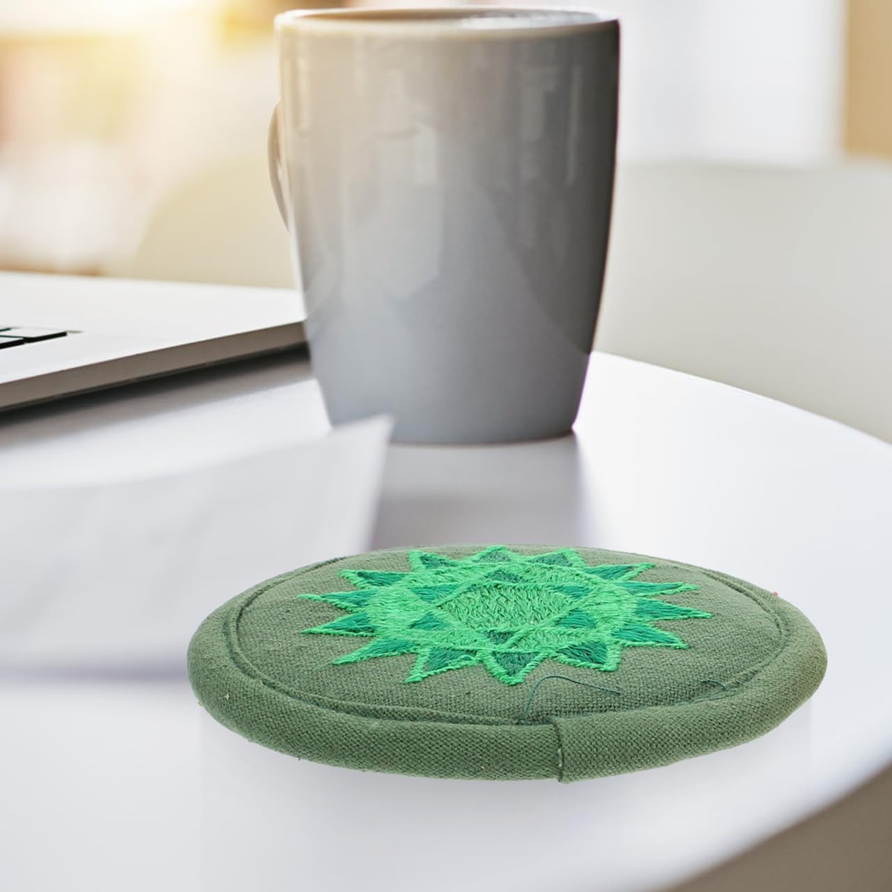BESTonZON Cojín para cuenco tibetano de Buda, base redondeada, almohadilla de meditación religiosa de alta calidad, almohadilla de bordado para yoga y meditación, idea de regalo para amigos, verde