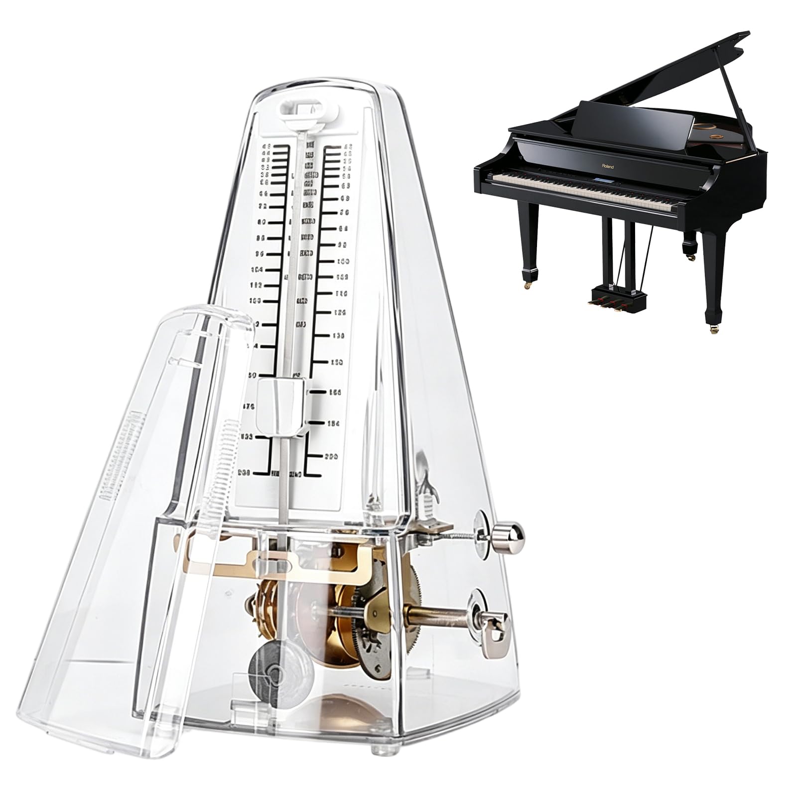 Métronome mécanique transparent Métronome mécanique pour piano, guitare, ukulélé, violon et chromatique, son fort, haute précision Track Beat et Tempo