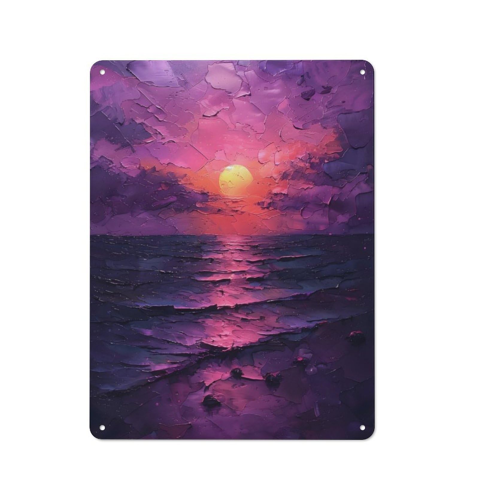 Junmoney Purple Sunset Seascape Metal Plaque 40X30cm With For Workshop Wall, Retro Decor, For Garage, Workshop And Man Cave Decoration