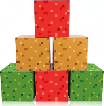MinFyberd Pixel Large Gift Boxes Pixel Party Decorations Video Game Favor Treat Paper Box Mining Gaming Party Centerpieces Boxes for Boys Girls Kids Teenagers Birthday Supplies