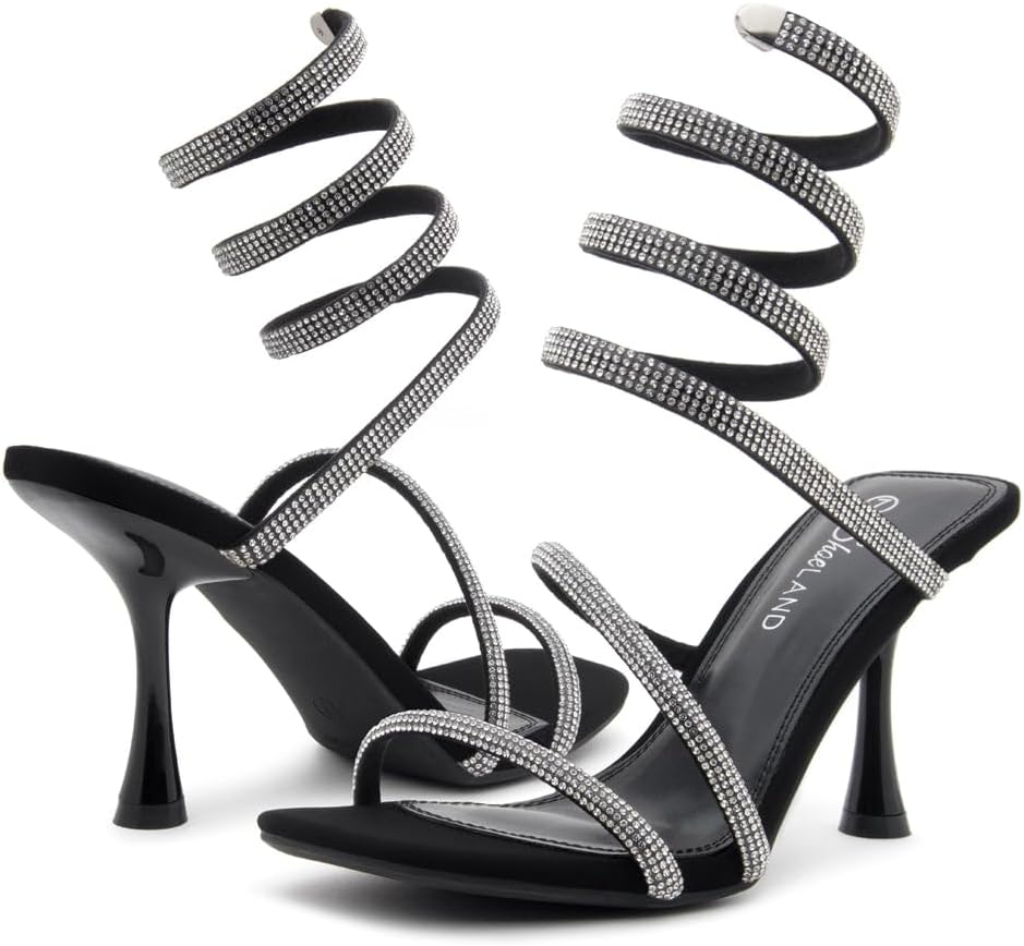 Shoe Land Charming2 Women's Rhinestone Heels, Square Open Toe High Stilettos with Spiral Ankle Wrap Strap – Coil Spiral High Heeled Crystal Dress Sandals for Party - Image 6