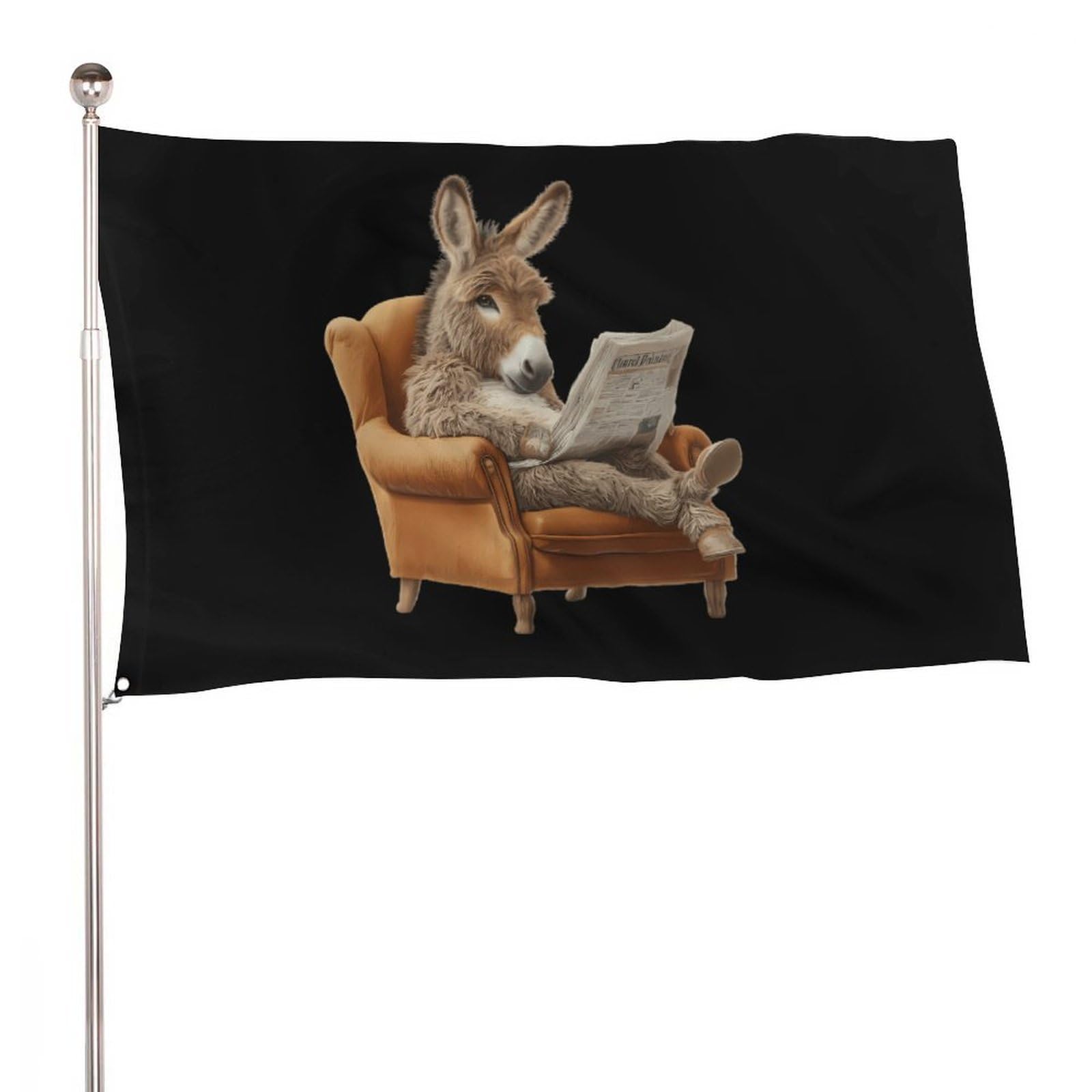 Bandera de jardín con burro leyendo el periódico para decoración de patios exteriores