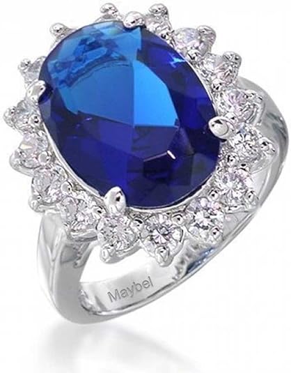 Oval Cubic Zirconia Simulated CZ Yellow Royal Blue Sapphire Engagement Ring