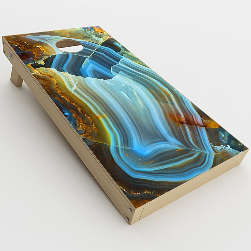 Skin Decal Vinyl Wrap for Cornhole Game Board Bag Toss (2xpcs.) Skins Stickers Cover/Beautiful Geode Precious Stone Blue Brown