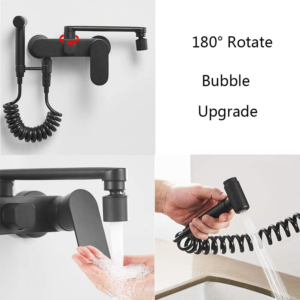 Bidet Sprayer Faucet Set Brass Black Handheld Toilet Bidet Attachment Pressure Sprayer Wall Mount Portable Cloth Diaper Washer Shower Sprayer Set with Cold and Hot Water