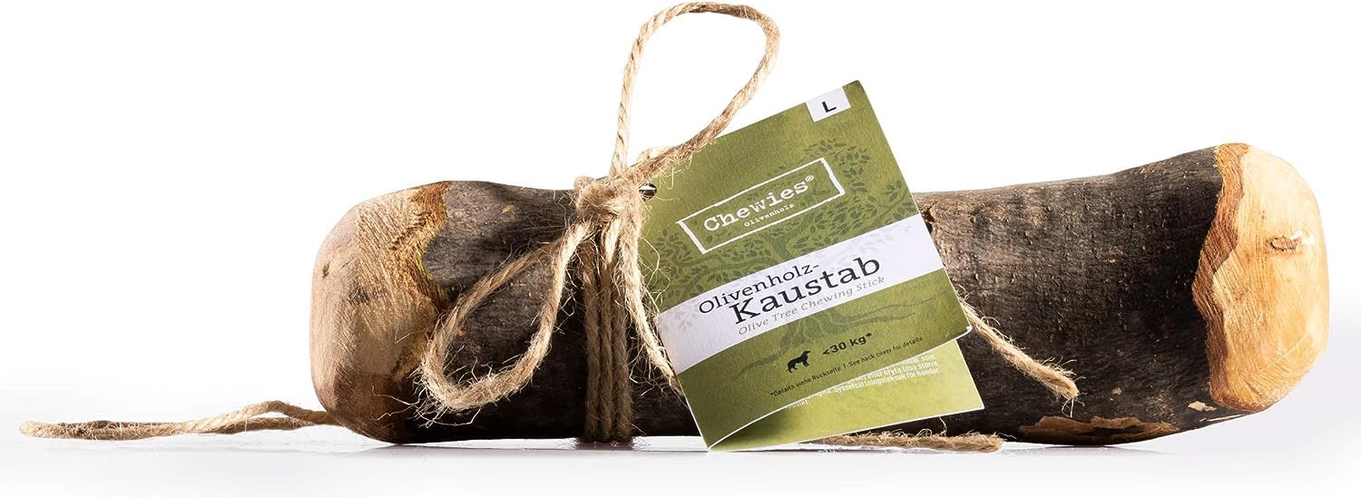 Chewies - Osso per cani in legno d'ulivo, 100% naturale, giocattolo da masticare per cani fino a 30 kg, misura L