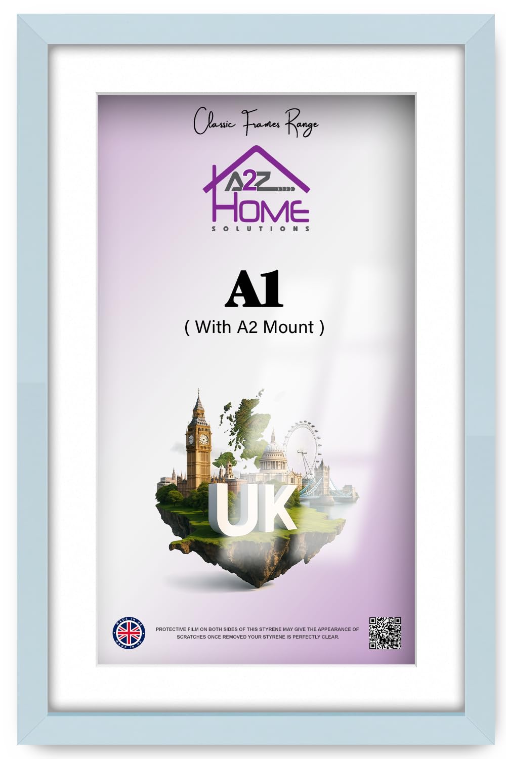 A2Z Home Solutions® Photo Frame Light Grey A1 Frame With A2 Mount Picture Poster Print With Clear HD Perspex 30x15 MM Moulding Mounting Hooks MDF Backboard
