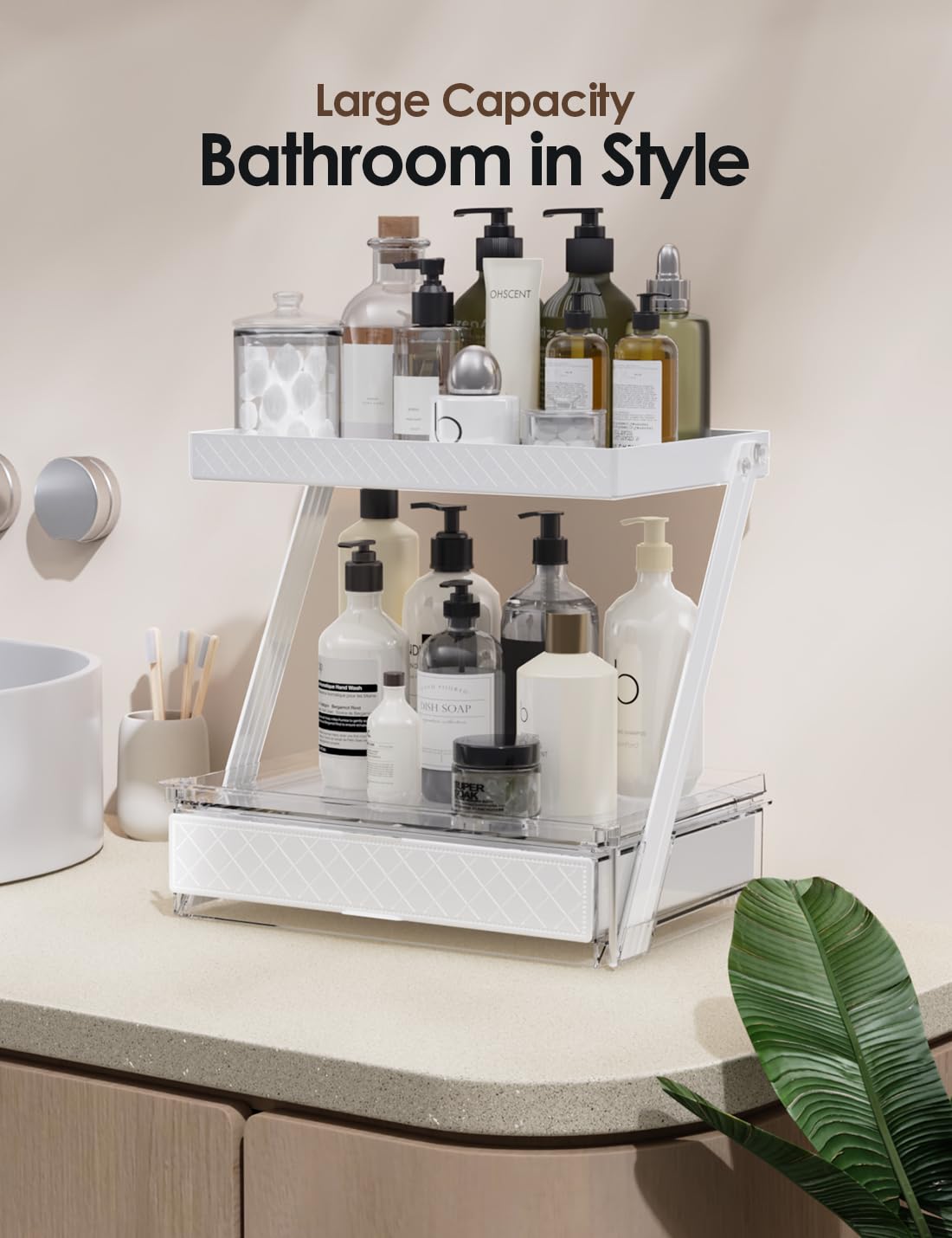 Neatora White 2-Tier Z-Shaped Bathroom Countertop Organizer