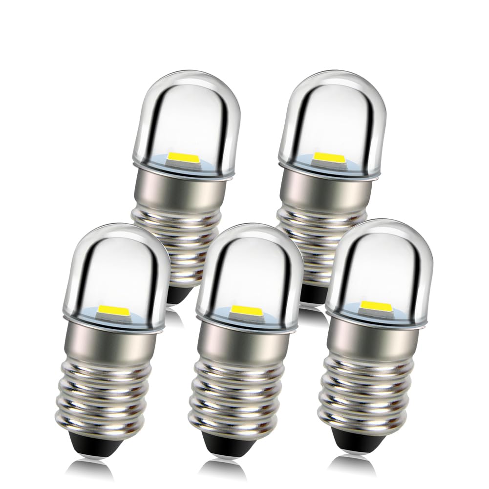 Ruiandsion 5pcs E10 Base Socket LED Bulb 3V White Replace Torch Headlamp Mini Flashlight, Non-Polarity โ image 1