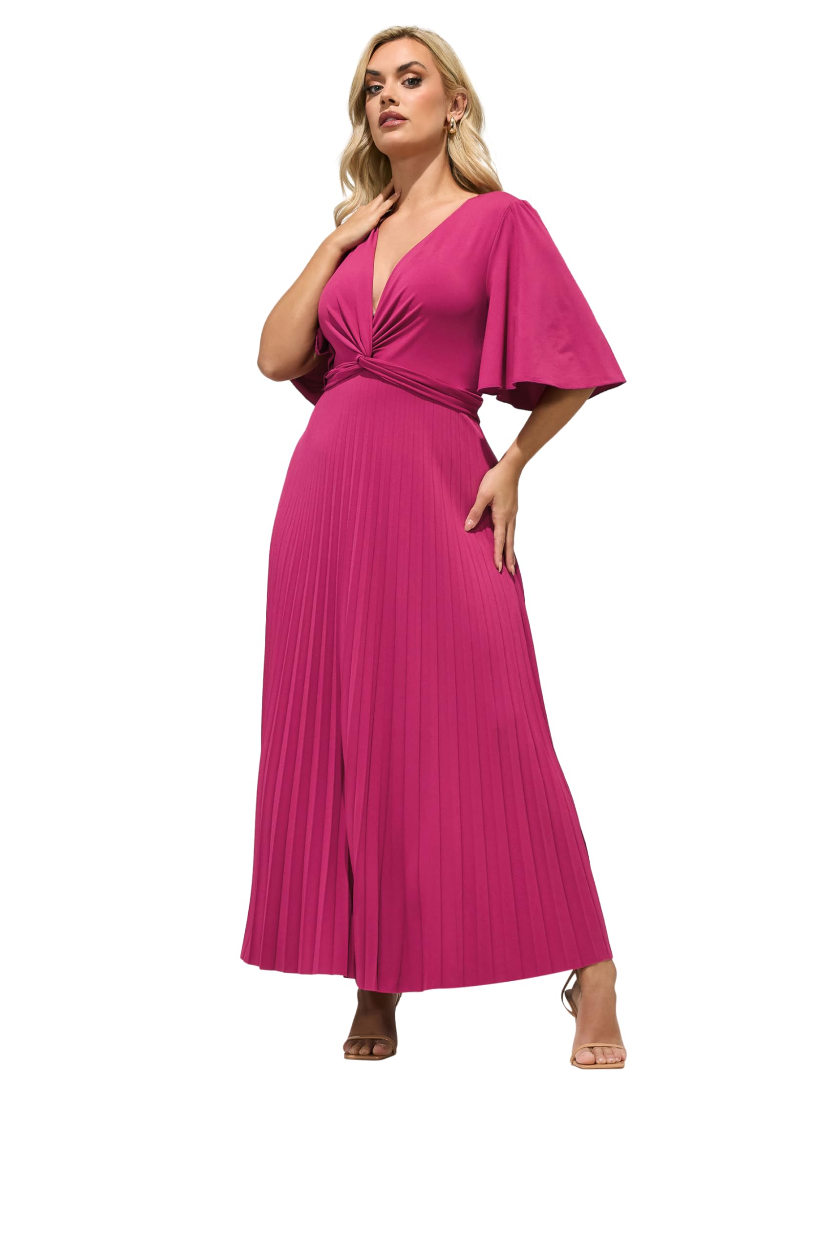 Yours London Curve Knot Pleated Maxi Dress - Women's - Plus Size Curve Dark Pink