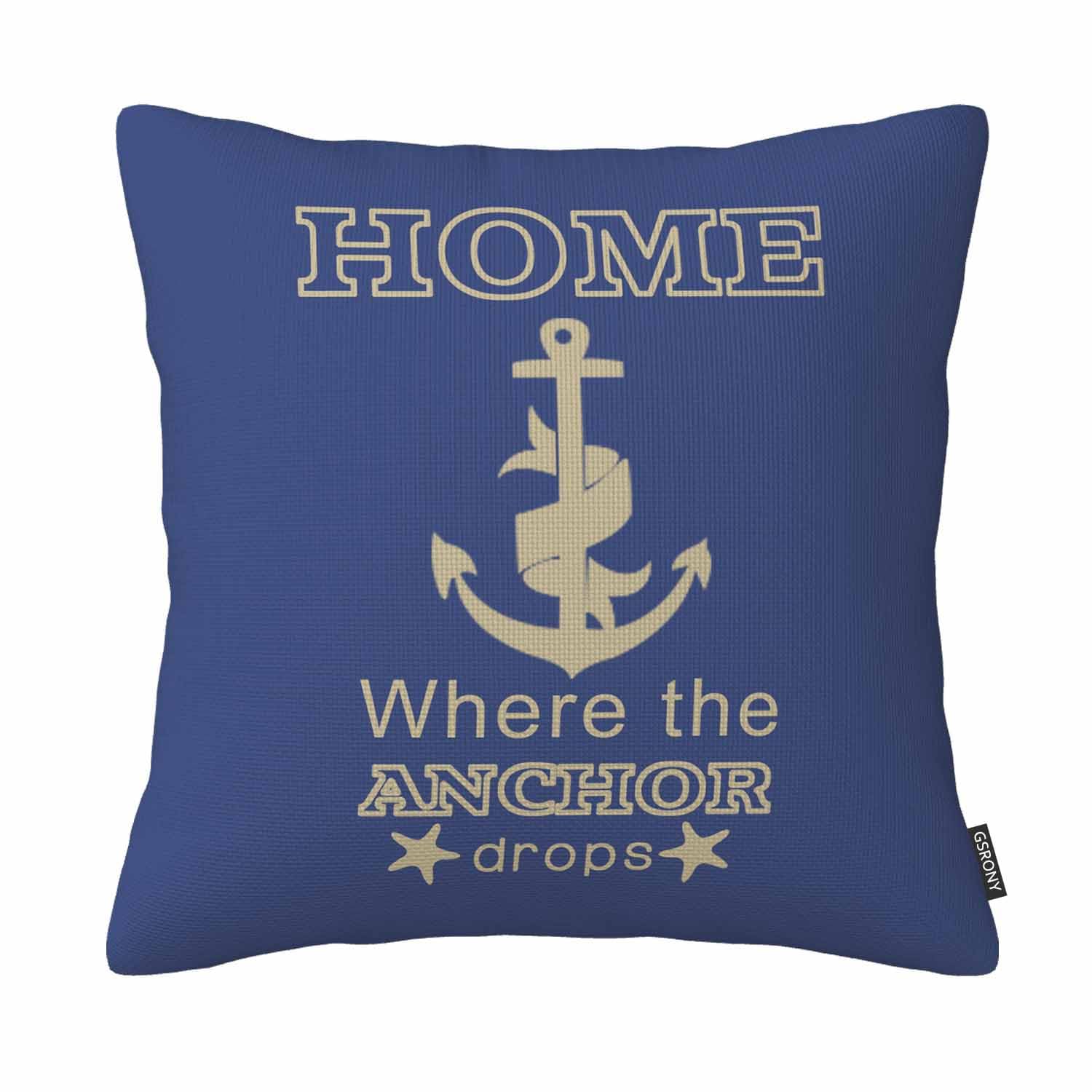 Gsrony Gold Square Decorative Home Is Where The Anchor Drops Nautical Quote Pillowcase 18 X 18 Inch Cotton Linen
